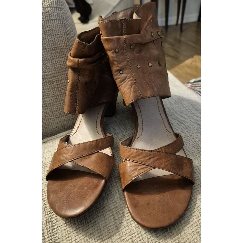 Nicole Asylum Brown Leather Studded Cuban Heel Shoes Womens 8.5  Open Toe Zipper